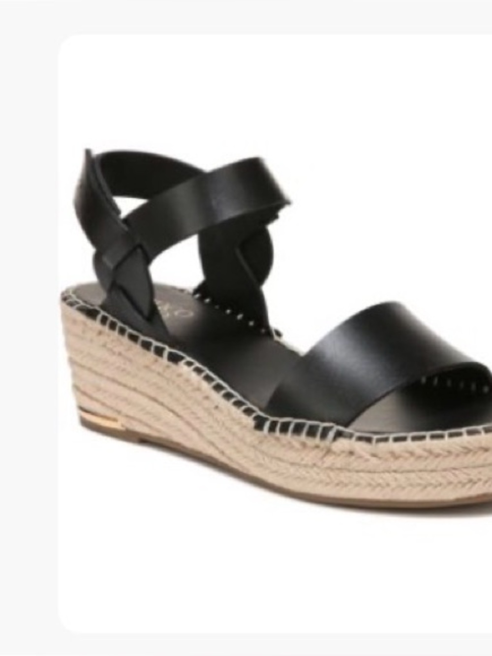 Black leather Franco Sarto Clemens wedge espadrille sandals - size 9